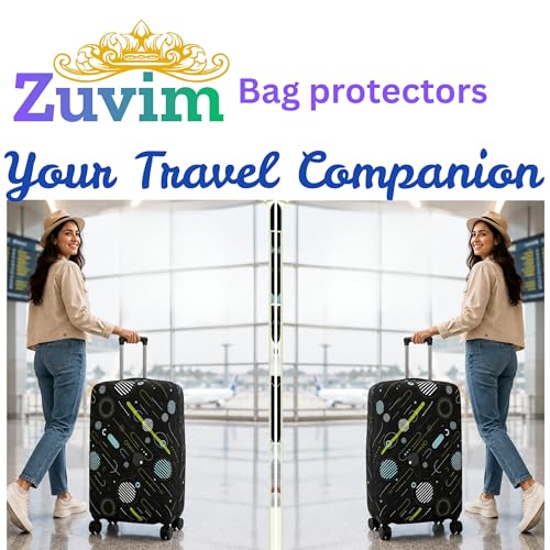 Image of Luggage Cover Trolley Covers for Suitcase Washable Dust Proof Anti-Scratch Protector Polyester Printed Stretchable Fabric (Fits Fiber /Plastic Trolley Bags Only) (Black, 24 Inch)