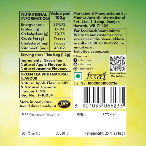 Image of Celest Green Tea | Green Tea Bags | Weight Loss | Teabags 50 pcs (25 Tea Bags - Pack of 2)