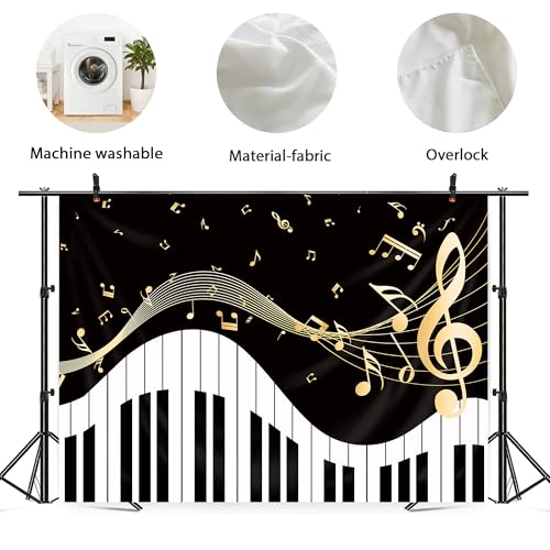 Fondo fotográfico Newsely Piano 7Wx5H con notas doradas miniatura 6