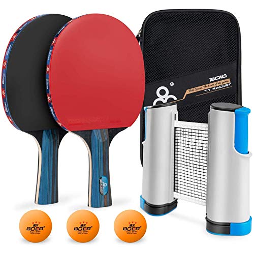 MOSRACY Conjunto de Tenis de Mesa con Red, Raqueta de Ping Pong Profesional,2 Raqueta/3 Pelotas/1Red Retrctil/1Porttil Bolsa de Red (Nios/Adultos) para Competiciones de Ping Pong Pro o de Ocio.