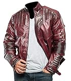 NM-Fashions Men's Peter Guard Galaxy Star King Adult Costume Halloween Distressed Maroon Quill Cosplay Faux Leather Jacket (X-Large)