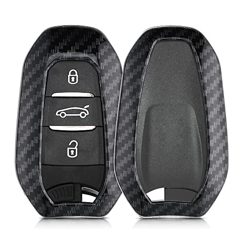 kwmobile Funda Compatible con Peugeot Citroen Llave de Coche Smartkey - Carcasa Dura para Llave de Coche Mando de Auto - de Carbono Negro