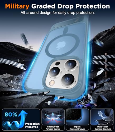 Image of Magnetic Compatible with iPhone 14 Pro Max Case, [Built-in Invisible Kickstand][Compatible with MagSafe] [Military Grade Shockproof] Slim Translucent Matte Phone Case for iPhone 14 Pro Max 6.7 inch