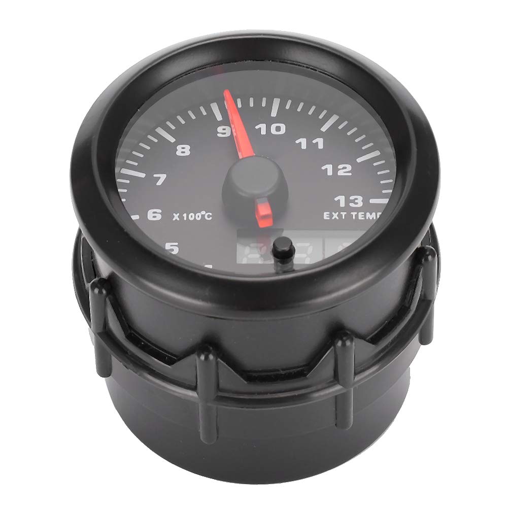 Qiilu Jauge de température de gaz d'échappement de voiture 2in 52mm, jauge de température de gaz d'échappement DC 12 V 7 couleurs Auto voiture numérique LED EGT mètre avec capteur