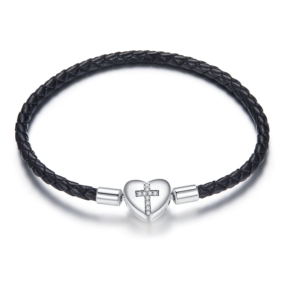 Braccialetto con ciondolo a croce moderna, braccialetto in argento Sterling 925 per donna, compatibile con la maggior parte delle perline con ciondoli