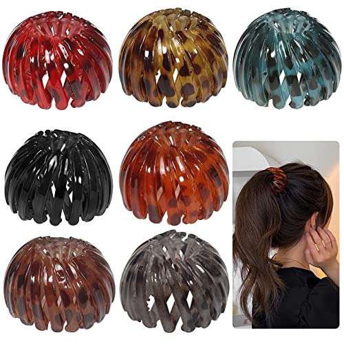 7 Pcs Bird Nest Hair Clips Holder Ponytail Holder Bun Barz Bun Clip Accessories for Women and Girls Velvet Expandable Bun Fixed Hair Claw Vintage Retractable Ponytail Holder Hairpin Buckles (Color-2)
