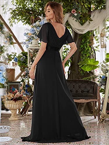 Ever-Pretty Women's Classic Chiffon Short Sleeve Pleated V-Neck Floor Length Bridesmaid Dresses 098902