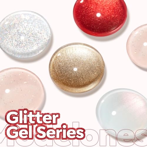 Image of modelones Glitter Gel Nail Polish Pastel Red Gel Nail Polish Soak-Off UV Gel Polish - 28+ Days Long-Lasting Salon-Quality Nail Art DIY Manicure & Gift 15ML