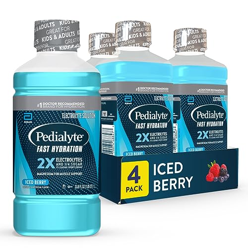 Image of Pedialyte Fast Hydration Electrolyte Solution, Iced Berry, Hydration Drink, 4 Bottles, 1 Liter Each