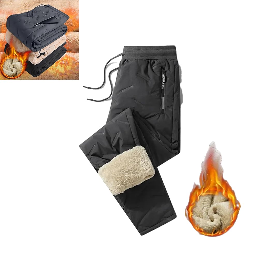 Pantaloni impermeabili foderati in pile da uomo e da donna,pantaloni termici invernali in lana d'agnello pantaloni casual pantaloni impermeabili antivento in cotone caldo (Gray-a,Large)