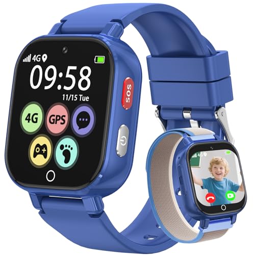 Alutoria Reloj Inteligente niños Reloj con GPS y Llamadas 4G Videollamadas Chat de Voz Mensajes SOS WiFi Juegos Podómetro Reloj Smart Watch Niños Regalos 4 13 Azul