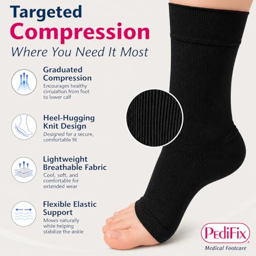 Image of Pedifix Compression Ankle Sleeve for Foot and Ankle Support, Black, Medium