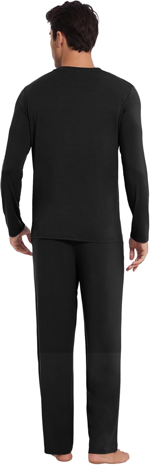WiWi Mens Pajamas Set Viscose from Bamboo Long Sleeve Sleepwear Knit Nightwear 2 Pieces Loungewear Sets with Pants S-XXL - Image 4