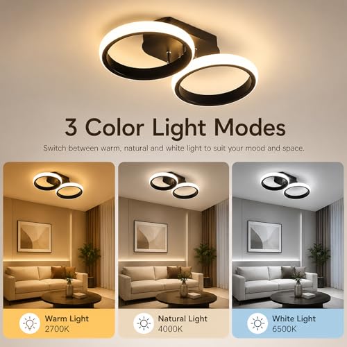 Image of Modern Dimmable LED Ceiling Light | Flush Mount Black Fixture with 3 Color Modes | Adjustable Brightness for Bedroom, Living Room & Dining Room (Ceiling Light (806))