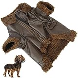 Pet Leather Jacket Dog Winter Coat Warm Dog Jacket with Zipper Fashionable Easy to Wear and Take Off Brown for Dog(M)