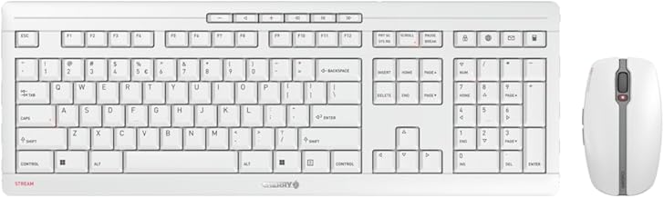 CHERRY Stream Desktop - Wireless Keyboard and Mouse Combo - US Layout - QWERTY Keyboard (White) (Renewed)