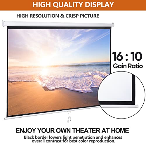 Image of SUPER DEAL 100'' 16:10 HD Projection Screen Foldable Anti-Crease Portable Projector Movie Screen Manual Pull Down for Home Theater Presentation Education Outdoor Indoor Public Display, White
