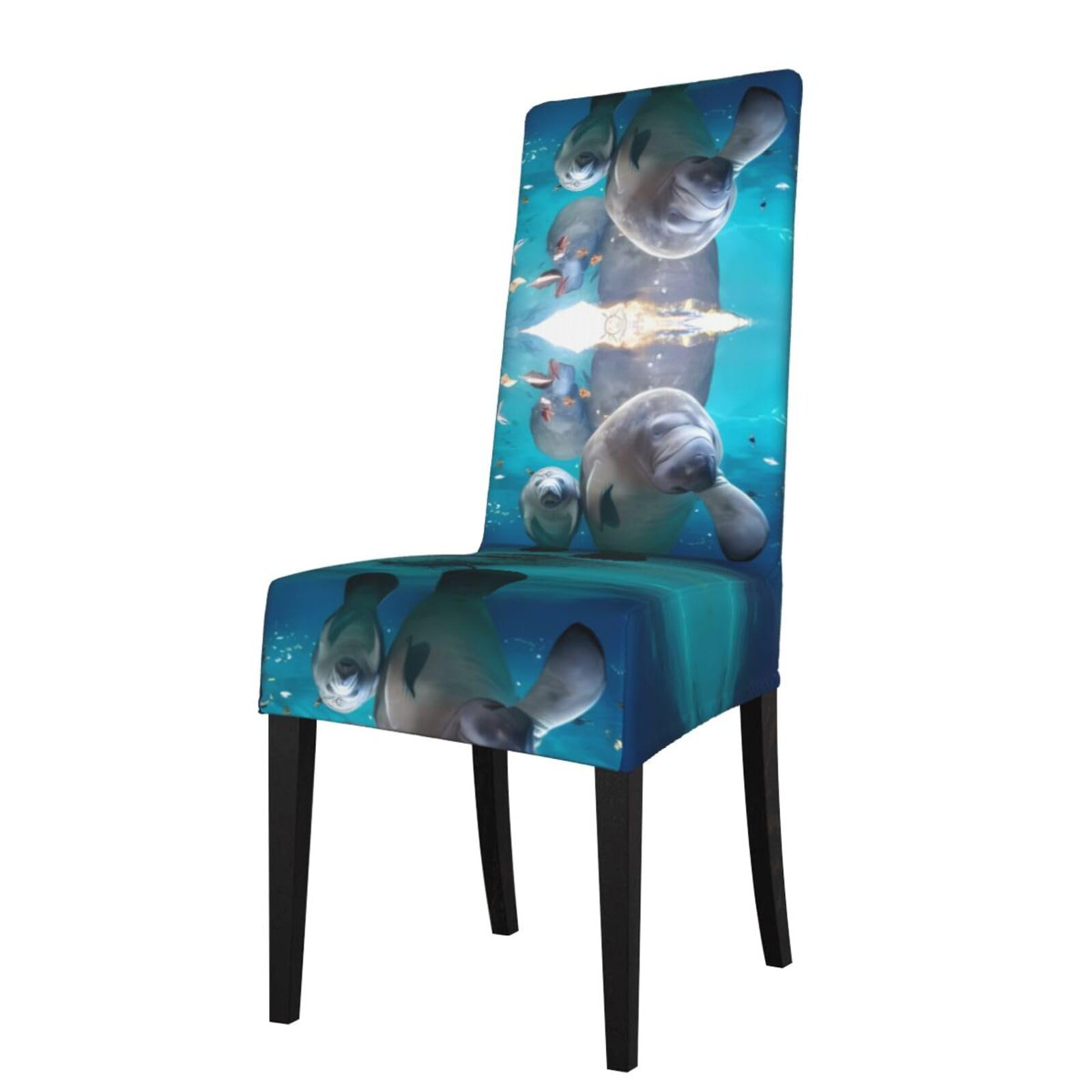Yyhwhjde Black West Indian Manatees Prints Protection Cover For Dining Chair – Stretch Slipcovers For A Fresh, Refreshed Dining Room Look!