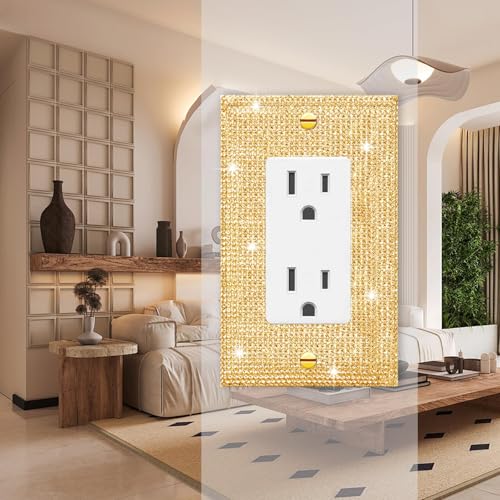Image of 2 Pcs Golden Rhinestones Double Hole Outlet Light Switch Plate Decorative Outlet Covers Light Switch Cover Rhinestones Outlet Covers Wall Plate