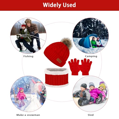 Image of Kids Hat Scarf Gloves Set, Kids Winter Beanie Hat Scarf Gloves Set with Knit Thick Warm Fleece Lined for 1-6 Years Old