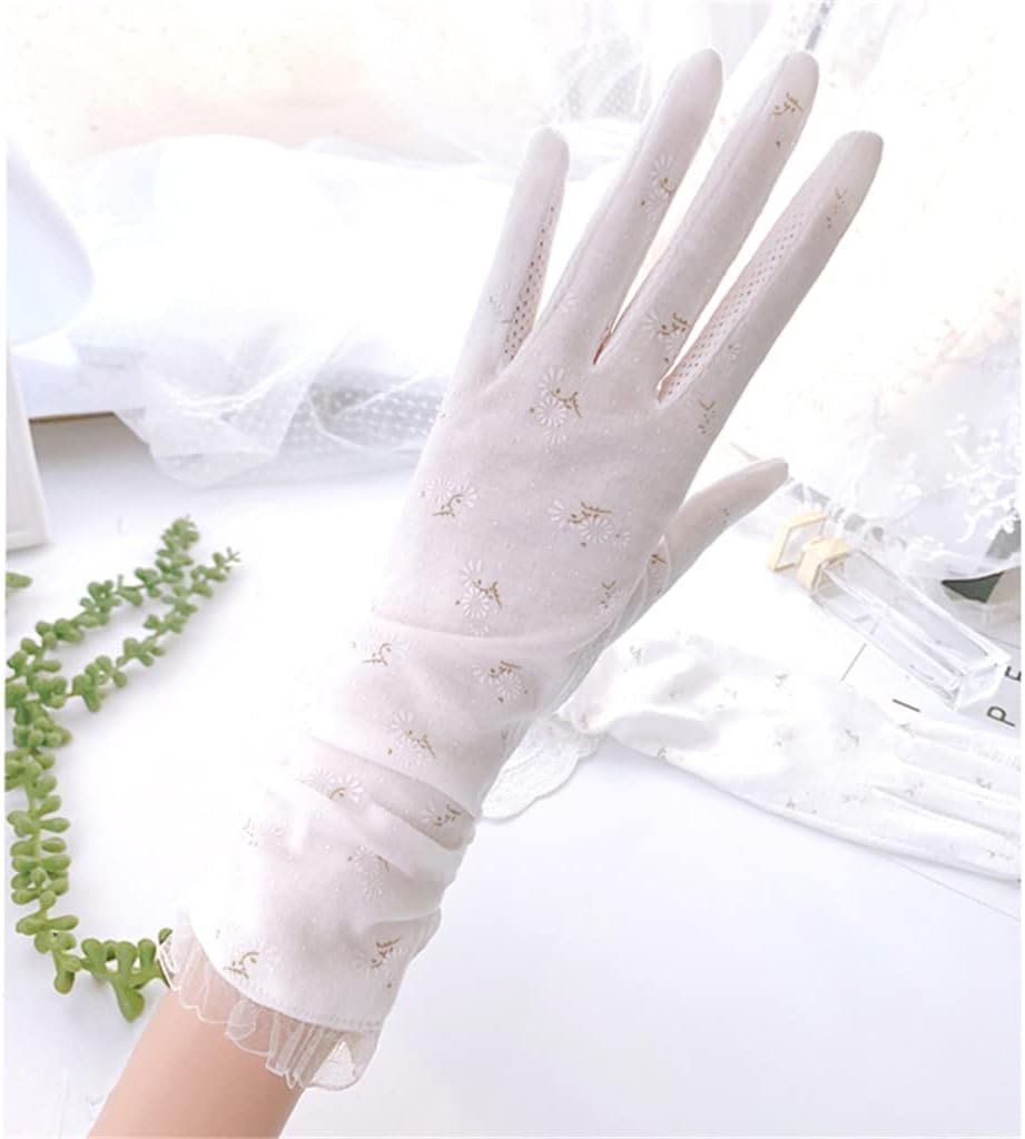 Women's Thin Long-Sleeved Wrist Guard White Driving and Cycling Touch Screen Breathable Gloves