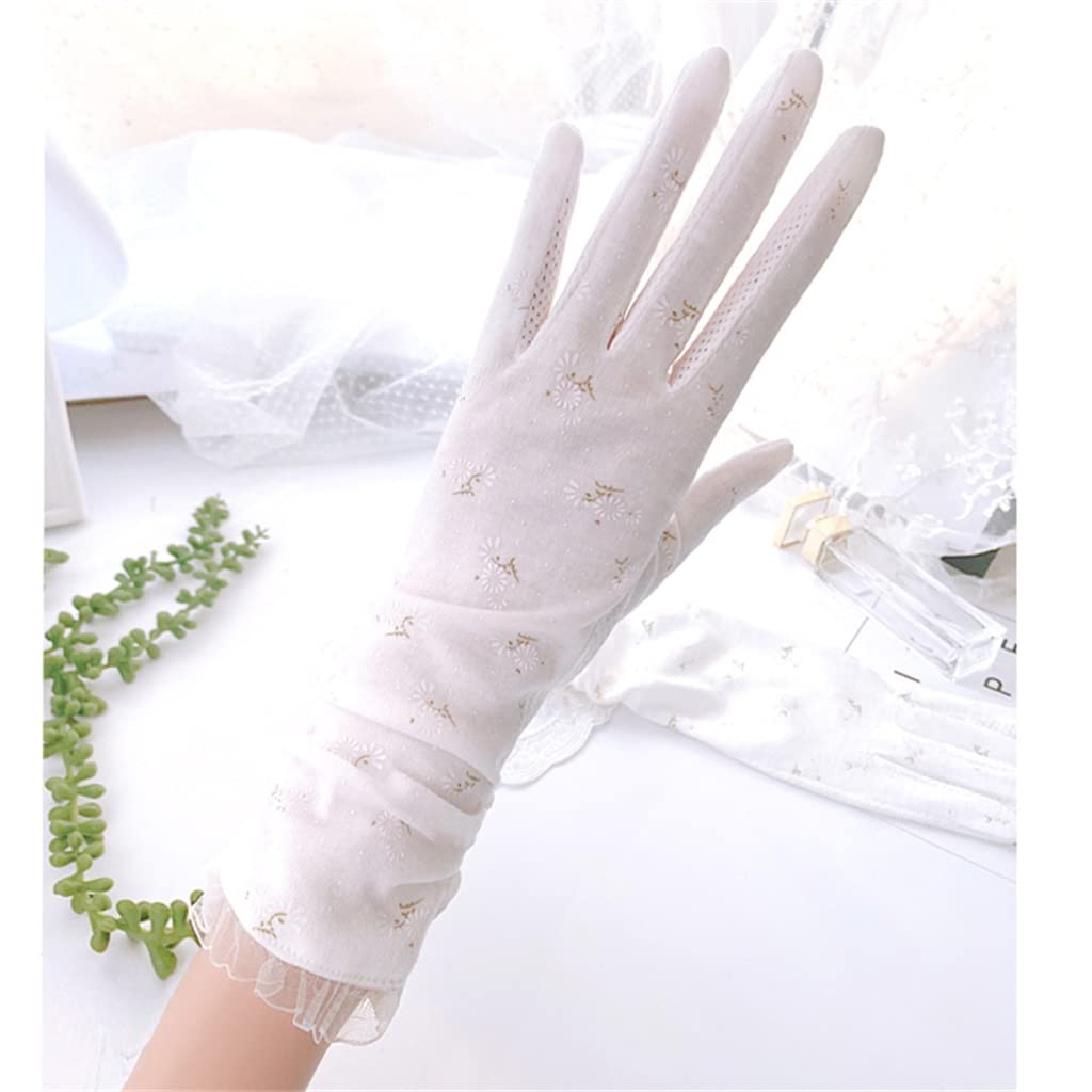 Women's Thin Long-sleeved Wrist Guard White Driving and Cycling Touch Screen Breathable Gloves