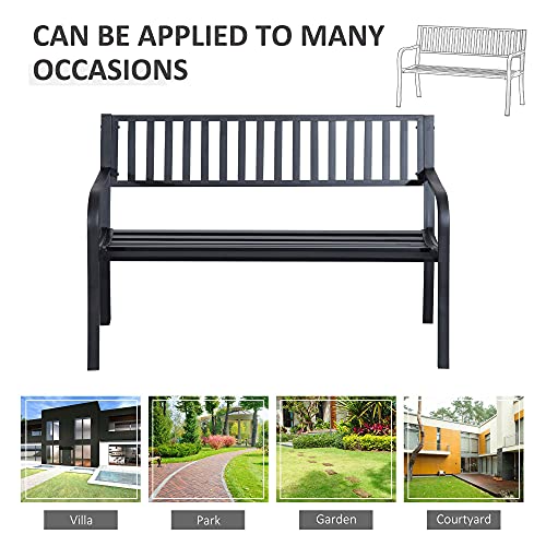 Outsunny 50" Garden Park Bench, Slatted Steel Outdoor Decorative Loveseat For Patio Lawn #TOP5