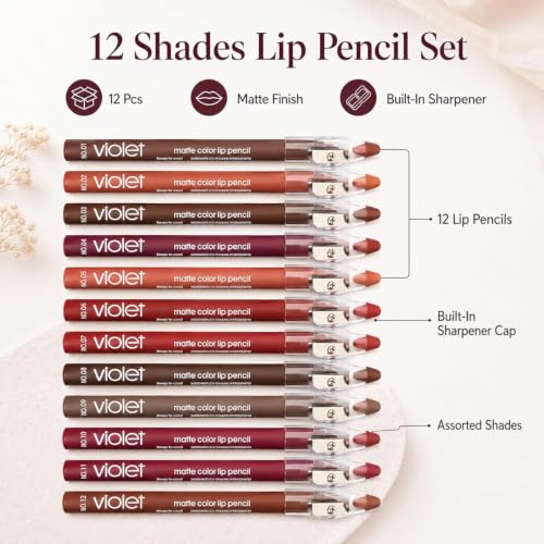 Image of Pack of 12 Lipstick Crayon Pencil Set | Matte Lip Crayon with Sharpener | Long Lasting Waterproof Lip Liner & Lipstick Combo | Multicolor Shades
