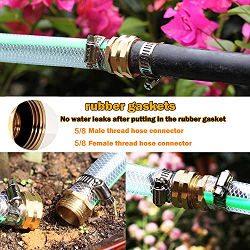 Yelun Solid Brass Garden Hose Repair Connector With Clamps Hose End Repair Kit,Fit For 5/8"Garden Hose Fitting,Male And Female Hose Fittings (5/8"-3 Set) #TOP3