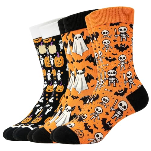 Halloween Ghost Pumpkin Socks, 3 Pairs Men Women Skeleton Mid Calf Socks - image 1
