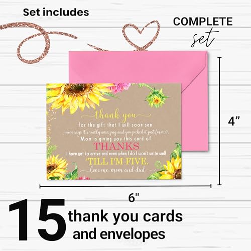 Sunflower-Baby-Shower-Thank-You-Cards-with-Envelopes-15-Pack-Blank-Notes-with-Prefilled-Message-for-Girls-Rustic-Cute-Stationery-Set-4×6-Notecards-for-Personalizing-Registry-Gifts Sunflower Baby Shower Thank You Cards with Envelopes 15 Pack Blank Notes with Prefilled Message for Girls Rustic Cute Stationery Set 4×6 Notecards for Personalizing Registry Gifts