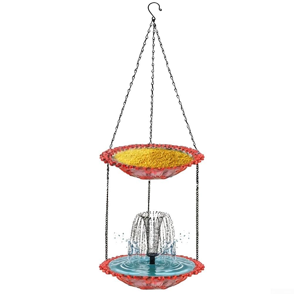 Fontaine à eau extérieure pour jardin et terrasse avec mangeoire solaire double couche