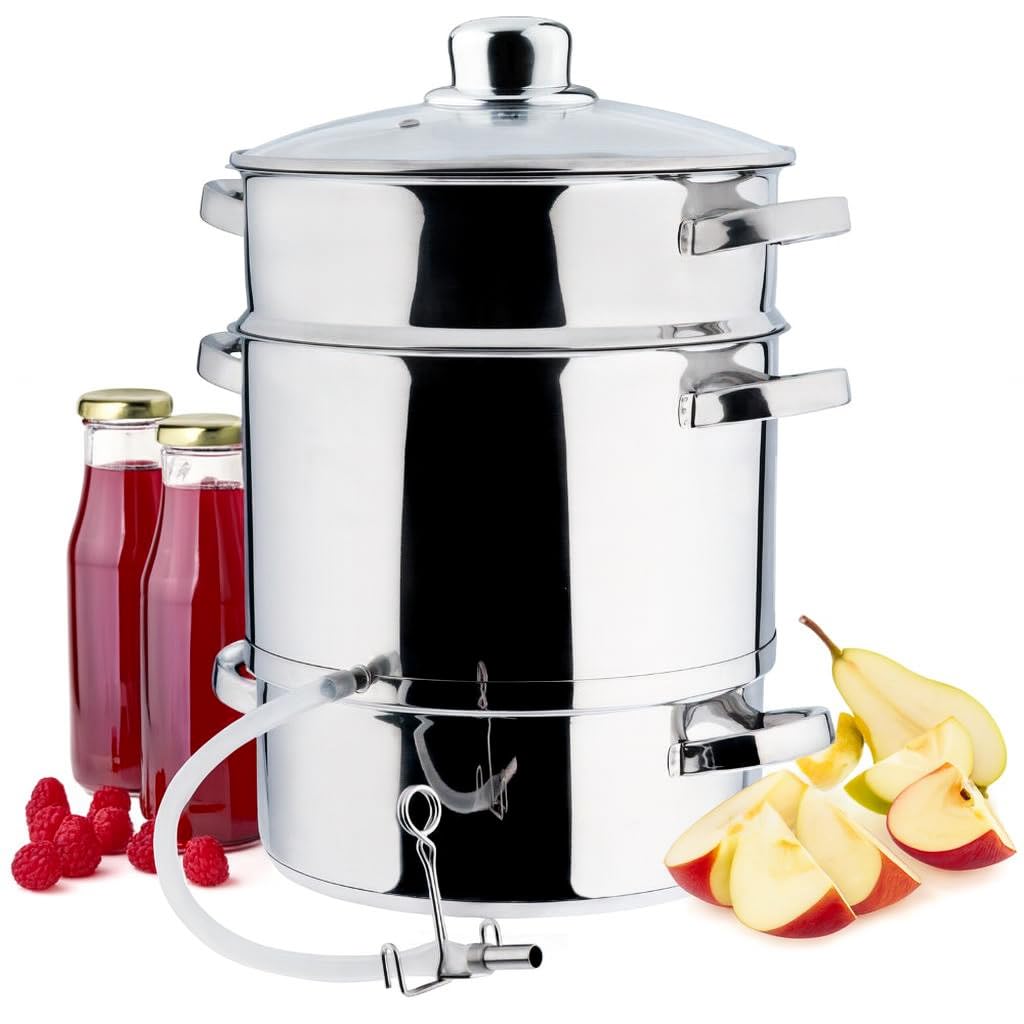 GARDIVO Dampfentsafter 8L & 5L Edelstahl, Fruchtentsafter, Saftmaschine für Obst und Gemüse, Spülmaschinengeeignet, alle Herdarten auch Induktionsgeeignet silber