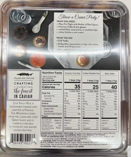 Plaza Caviar Trio – 3 Pack Gourmet Caviar Set (1 oz Each) – Smoked Trout, Truffle Whitefish, and Black Tobiko – 3 oz Total