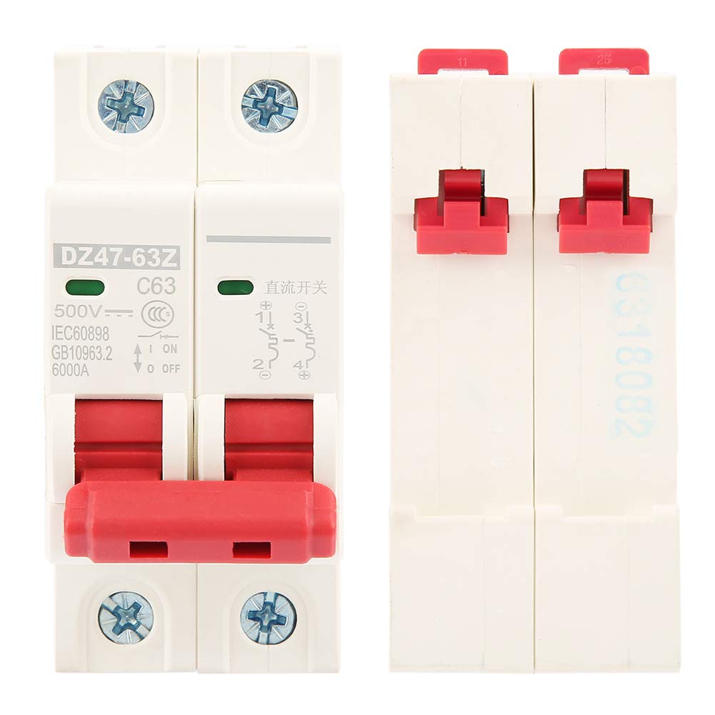 Wyłącznik Fotowoltaiczny 2P DC 500V 63A, Wyłącznik Automatyczny MCB DZ47-63Z-2P do Energii Słonecznej