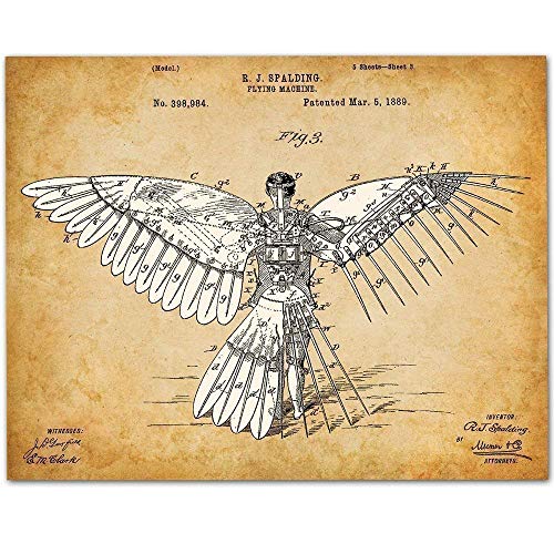 Icarus/Human Flight Machine Patent Print - Human Flying Machine, Great Room and Man Cave Decor, Icarus Poster, Classic Aviation and Pilot Gifts, 11x14 Unframed Patent Print Poster