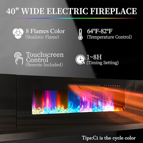 Image of AMERLIFE 80 inch High-Gloss Fireplace TV Stand with 40 inch Electric Fireplace | Black LED TV Console, Modern Living Room Entertainment Center, Fits TVs up to 90 inch, 2 Cabinets, 2-Tier Storage Space