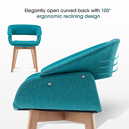 Ivinta Modern Living Dining Room Accent Arm Chairs Set Of 2 Linen Fabric Mid-Century Upholstered Side Seat Club Guest With Solid Wood Legs (Teal+Cushion)… #TOP5