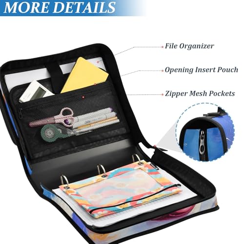 Image of Corgi Dog Star Cartoon Zipper Binder Bag 3 Ring Binder with Shoulder Strap Zip Up 500 Sheets Capacity Multi Pockets for School Office Supplies