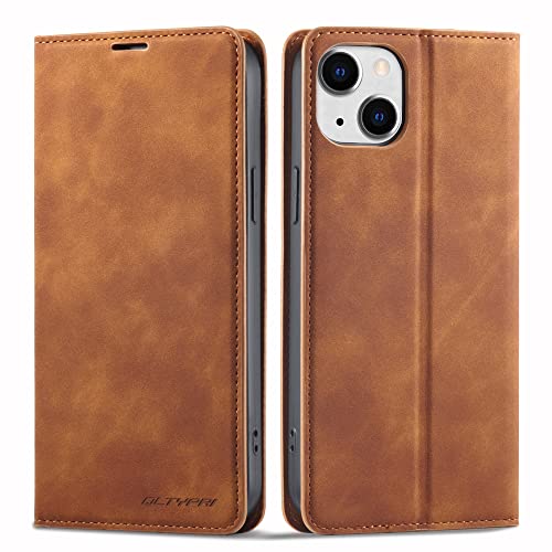 Etui pour iPhone 15 housse portefeuille en cuir PU marron avec clapet protection intégrale
