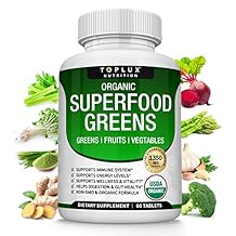 Organic Super Greens Capsules Superfood Fruit Veggie Supplement - 28 Powerful Natural Ingredients with Alfalfa, Beet Root, Tart Cherry & Ginger for Immune & Energy Support, for Men Women, 60 Tablets