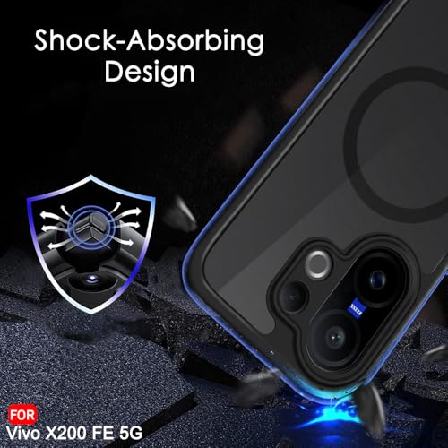 Image of TheGiftKart Hybrid Shockproof Back Cover Case for Vivo X200 FE 5G Compatible with MagSafe | Camera Protection Module | Hard Back Cover Case (PC & TPU, Translucent Smoke Matte Back, Black Sides)