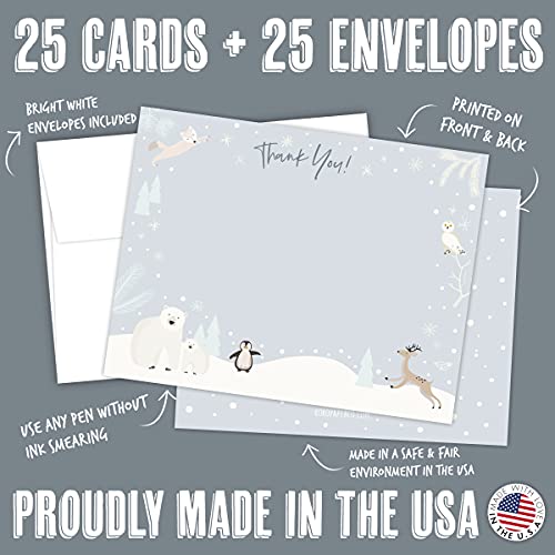 Koko Paper Co Snowy Winter Wonderland Thank You Cards With Arctic Animals | 25 Flat Cards And 25 Bright White Envelopes | Printed On Heavy Card Stock. #TOP1