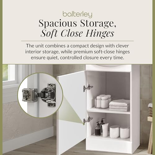 Balterley Vanity Unit with Basin Floor Standing, Soft Close Single Door with Curve Sink and Handle, Bathroom Vanity Units with Basin, Bathroom Sink Storage Cabinet - 400 x 200 x 780mm (White) - Image 5
