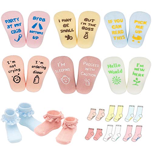 Baby Socks Gift Set, Shower Gifts Newborn Funny Present, 6 Pair, For 0-12 Months (Girls)