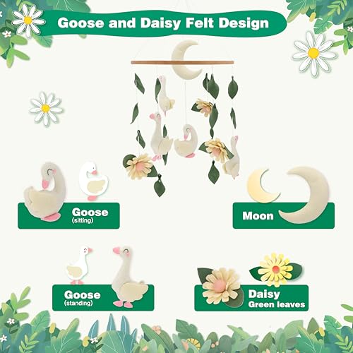 Goose Mobile for Crib Handmade Felt Nursery Decor Crib Mobile Goose for Bassinet Baby Shower Newborn Baby Gift (Goose) - Image 6