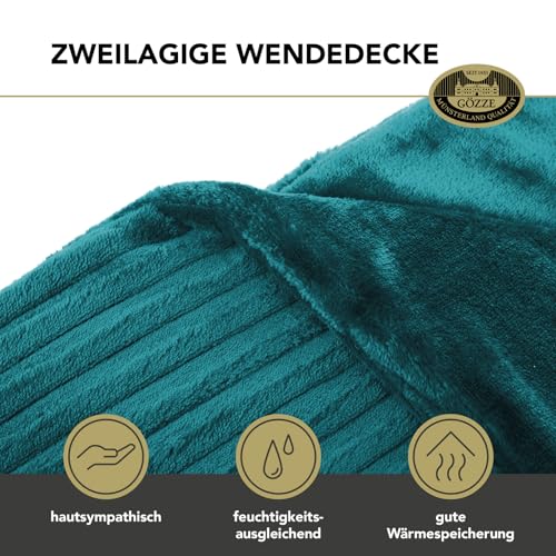 Gözze - Kuschelweiche Wohndecke in Cord Optik, 1620g/Stück, 150 x 200 cm - Petrol