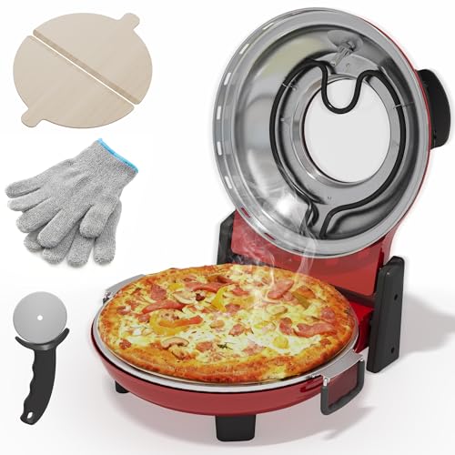 Image of Sunvivi Electric Indoor Pizza Oven: Countertop Pizza Maker with Temp Control Knob, Heats up to 770℉, 12 inch Portable Pizza Cooker Warmer with Pizza Stone, Pizza Peel, Viewing Window for Home, Camping