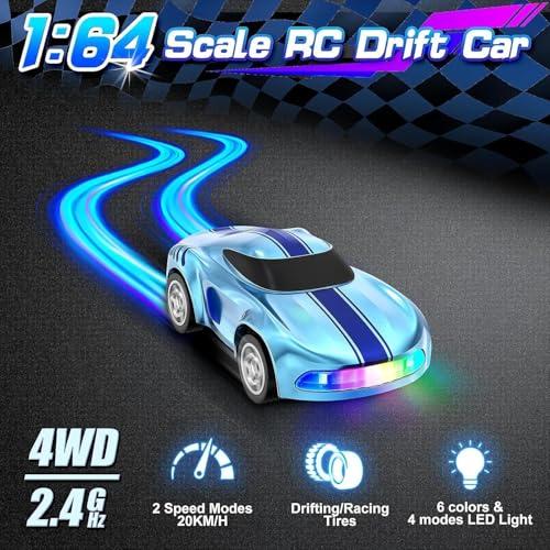 Image of Amitasha Mini RC Drift Car 1:64 Scale Remote Control Car with LED Lights & Speed Mode, 2.4GHz Stunt Drifting RC Toys, Hobby Gift for Kids & Adult