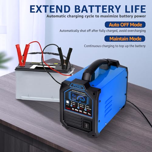 PCHH 12V 24V Car Battery Charger Heavy Duty, 0-15A Automatic Battery Maintainer, Smart Trickle Charger with Auto Shutoffs, Repair, Winter Mode, for Automotive Car Truck Motorcycle Lawn Mower Boat AGM - Image 5
